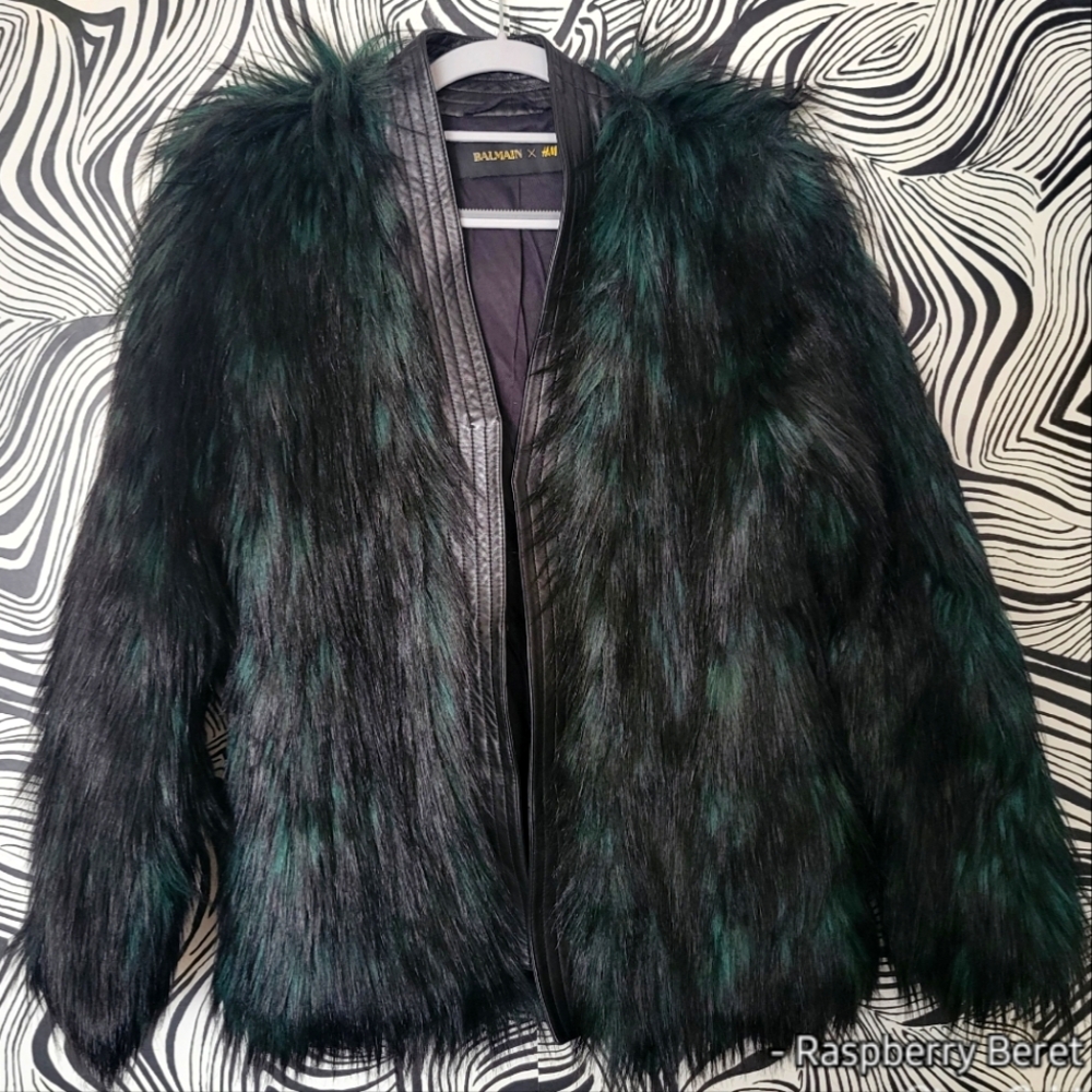 Balmain x H&M faux fur jacket